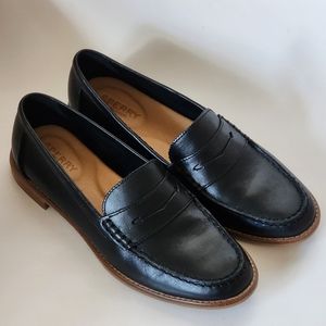 Sperry Seaport Black Leather Penny Loafers Size 7½